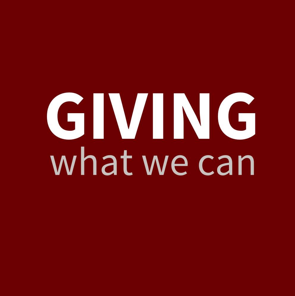 The logo of Giving What We Can: a dark red square with centered text: the word 'GIVING' in white capital letters and the text 'what we can' below it in light gray.