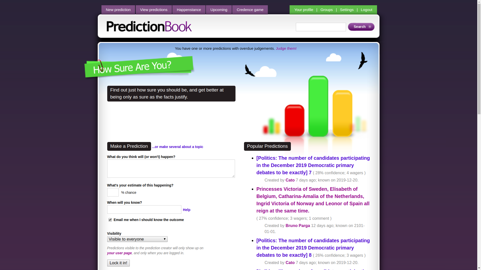 A screenshot of the PredictionBook website