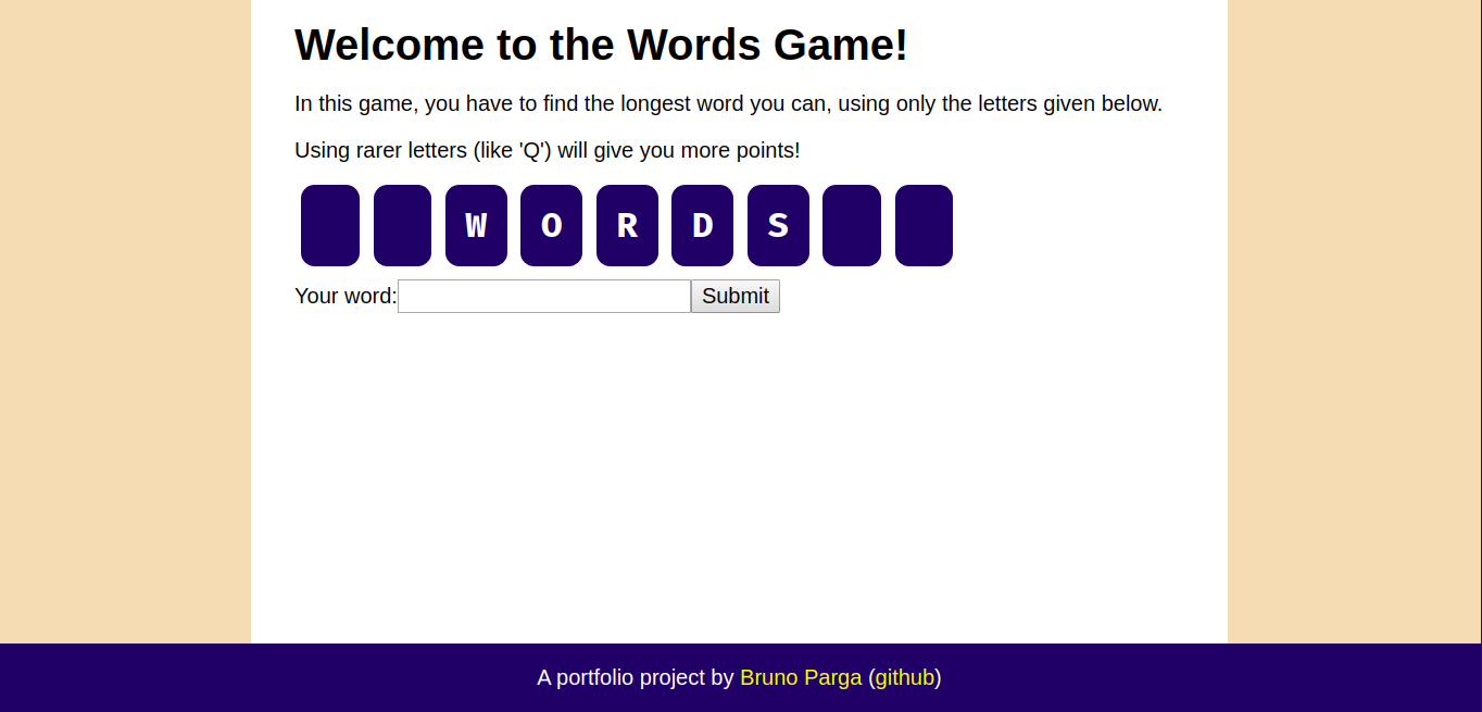 A screenshot of the Words website